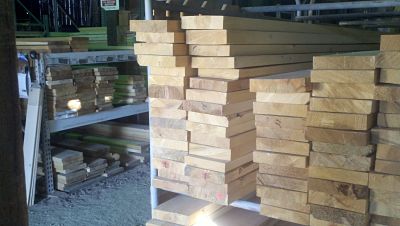 lumber on racks